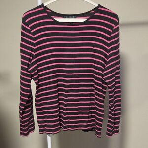 Lauren Ralph Lauren Black and Pink Striped Long Sleeve Tee